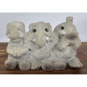 Stone Critters Elephants See, Hear, & Speak No Evil SC-423 Made in USA Vintage